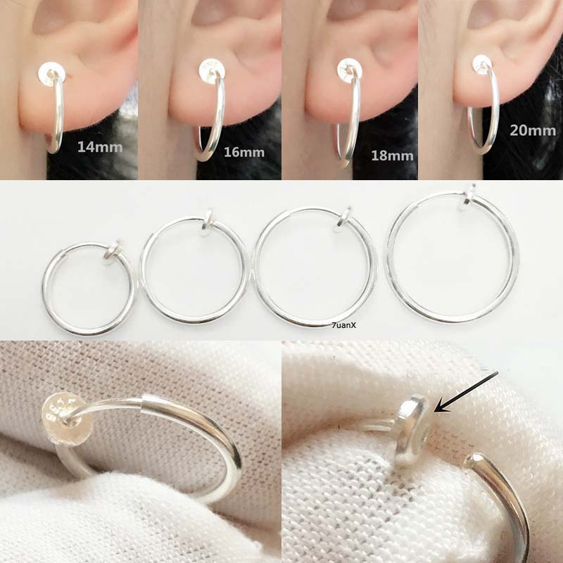 2pcs Anting Klip on Sterling Silver 925 Hypoallergenic 14-20mm Untuk Pria / Wanita