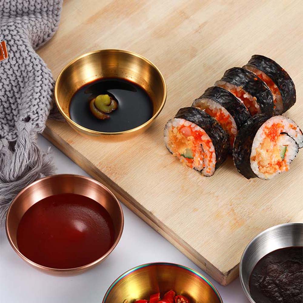 REBUY Durable Sauce Plate 1/4pcs Seasoning Dish Food Snack Dish Tableware Stainless Steel Kitchen Supplies Household Round Multipurpose Small Bowl/Multicolor