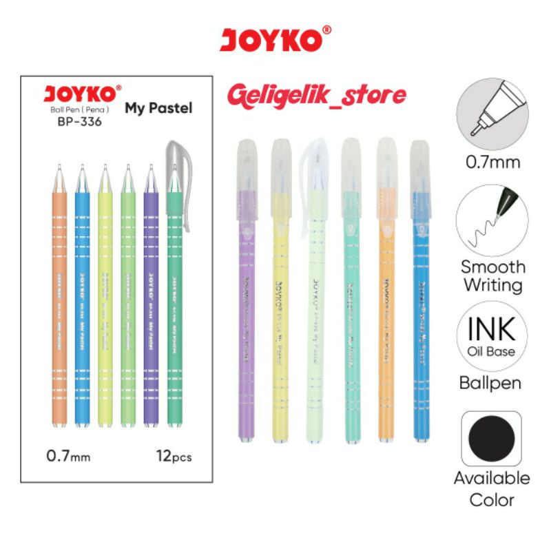 

(LUSIN) BALL PEN JOYKO BP-336 MY PASTEL / PEN / PENA / PULPEN 0.7 MM MURAH