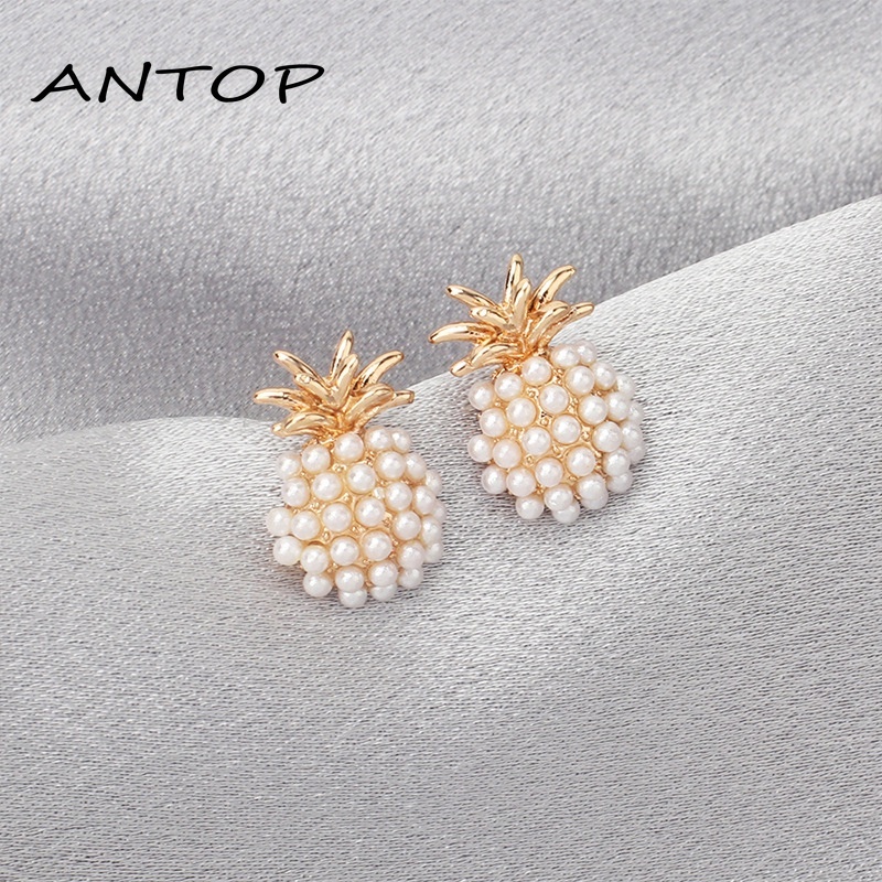 Anting Bentuk Nanas Aksen Mutiara Bahan Alloy Gaya Korea Aksesori busana ANTOP