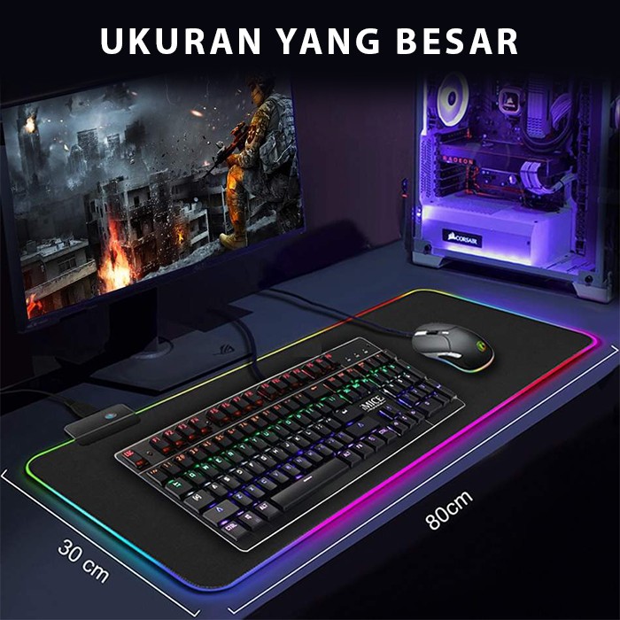 Mousepad Gaming RGB Eksta Large size 80cm x 30cm BLack