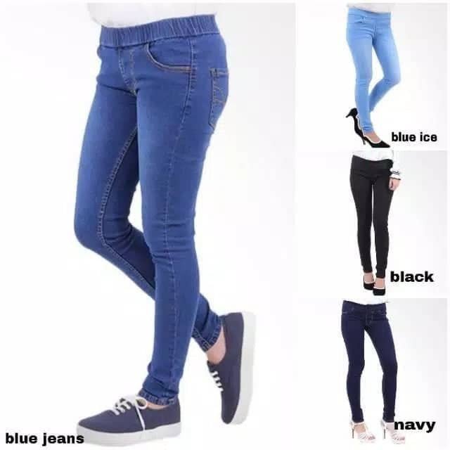 tokolobo celana  jeans Legging  wanita pinggang karet  