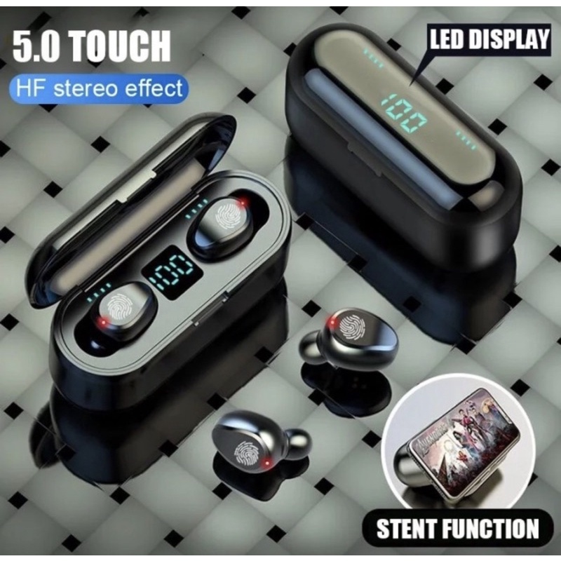 Headset - Earphone Bluetooth TWS F9 - 5.1 LED Display Smart touch Finger - Headset Bluetooth TWS F9