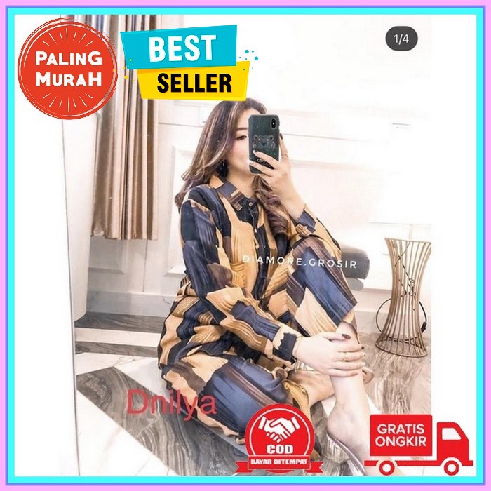 Baju Setelan Wanita Dewasa Kekinian Terbaru 2021 Set Long Tunik Yasmin Mutiara One Set Polos Murah S