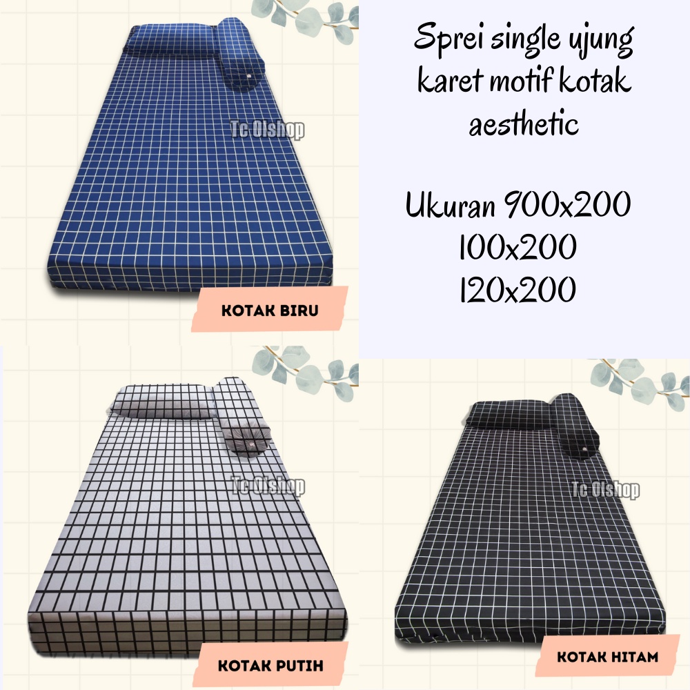 sprei single ukuran 90 100 120 motif kotak kotak dan karakter