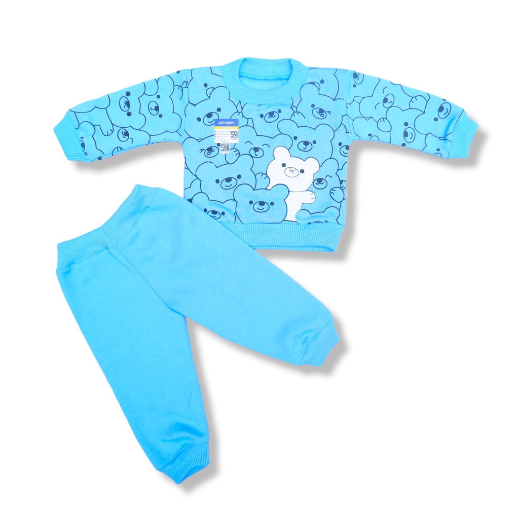 Setelan Jaket Bayi Anak 3-18 Bulan, Setelan Sweater Doodle Satu Setel Celana dan Sweater 1 Warna