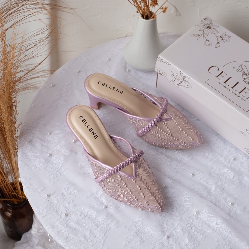 𝗖𝗘𝗟𝗟𝗘𝗡𝗘 CENDANA HEELS 8 warna (2/2) Heels Brukat Lace Wedding Shoes 5cm