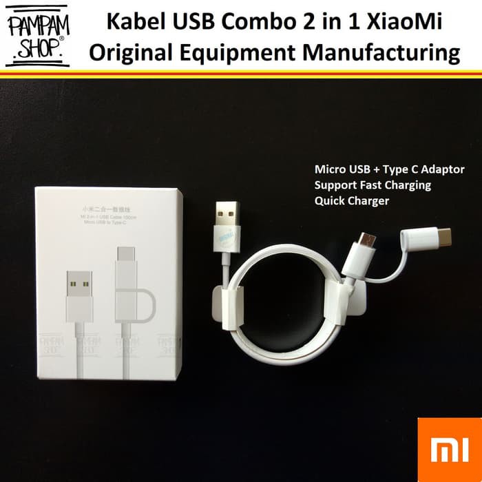 BARU  Kabel Data XiaoMi Combo 2 in 1 Micro USB to Type C Fast Charging Ori