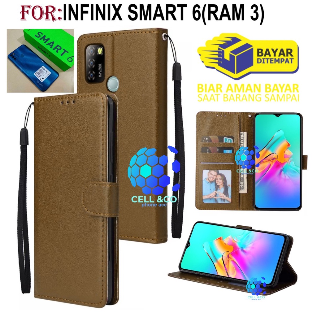 INFINIX SMART 6(RAM 3) CASE FLIP LEATHER WALLET PREMIUM FLIP CASE BUKA TUTUP KESING HP CASING FLIP CASE WALLET INFINIX SMART 6