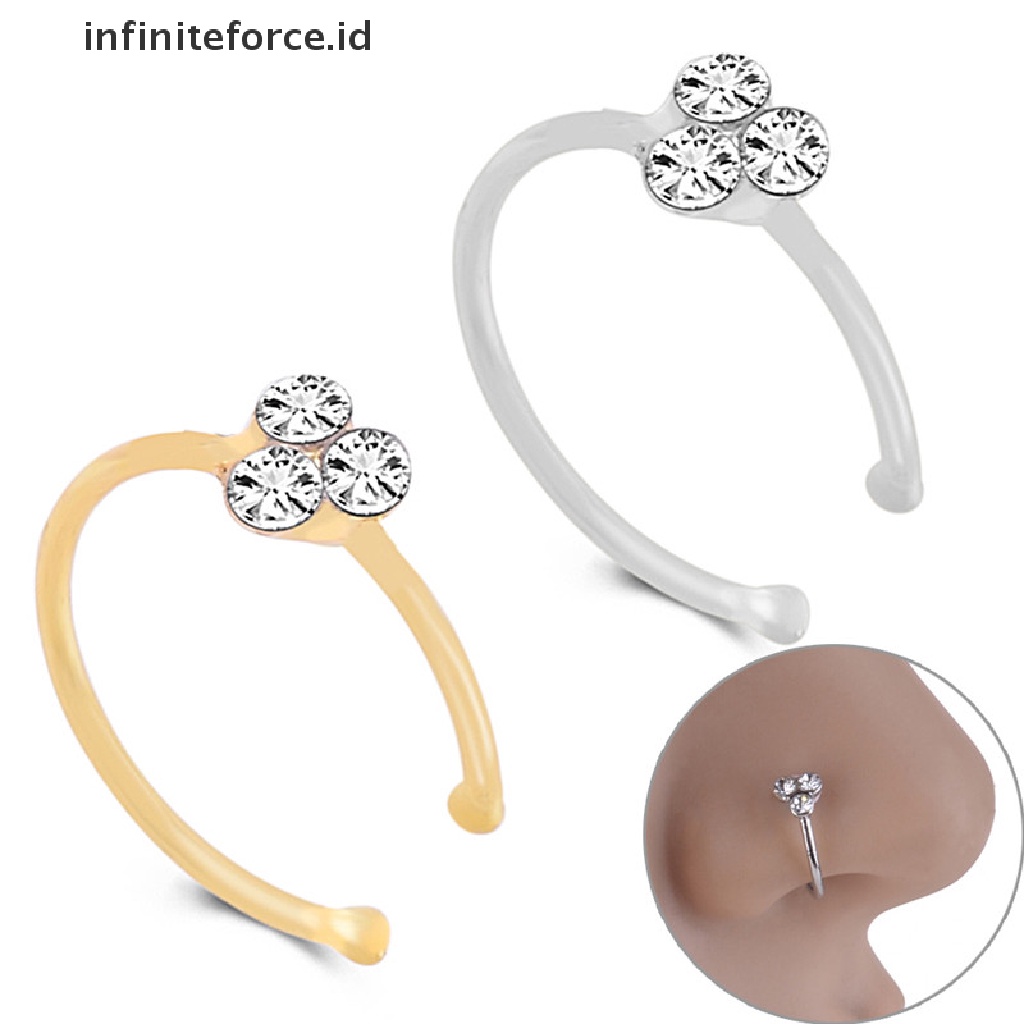 Cincin Tindik Tubuh Hidung Bahan Baja Aksen Kristal Berlian Imitasi
