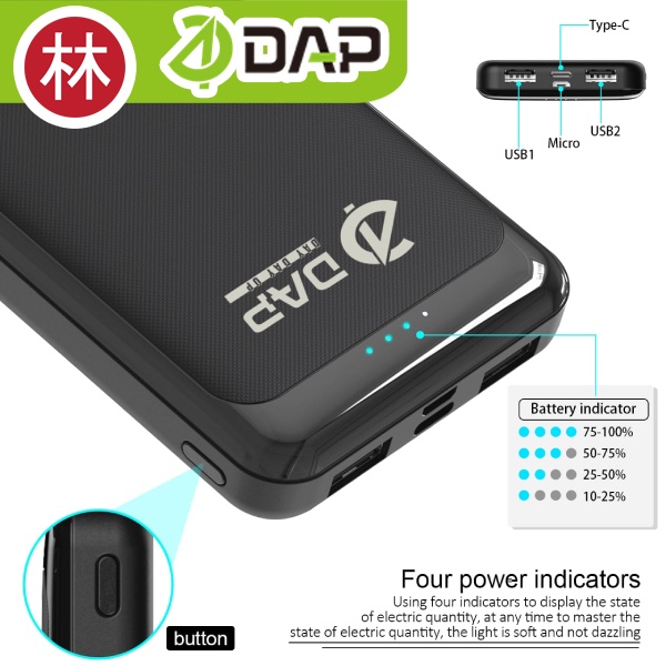 DAP D-P111 PowerBank 10.000 mah Dual Input Output Type C &amp; Micro USB