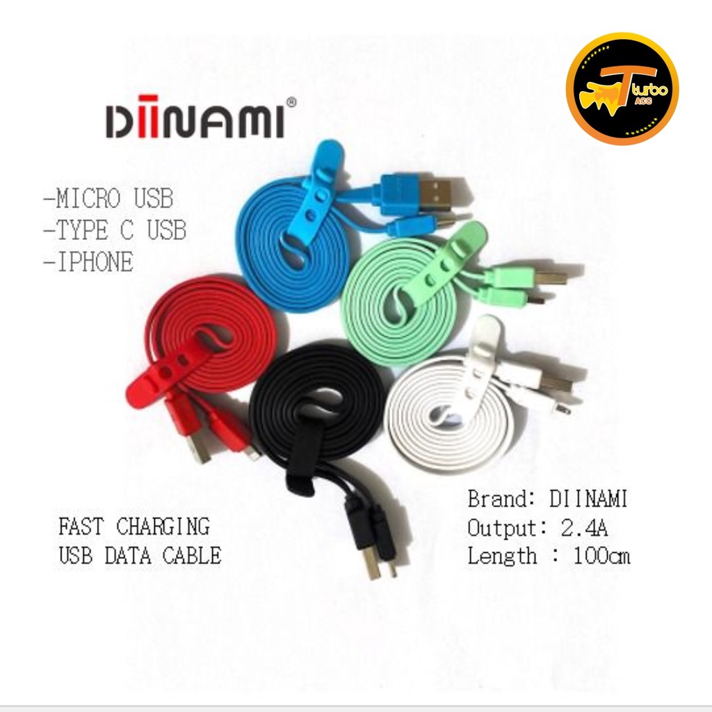 BM027 Kabel data pipih gepeng charger diinami 2.4A Micro iPhone tipe c usb fastcharcing TA2058