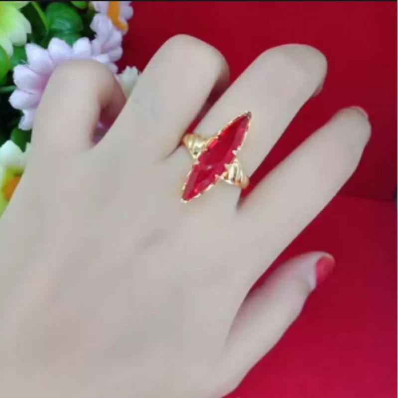 Cincin permata merah terbuat dari coin logam asli coin imfor malaysia asli tidak luntur