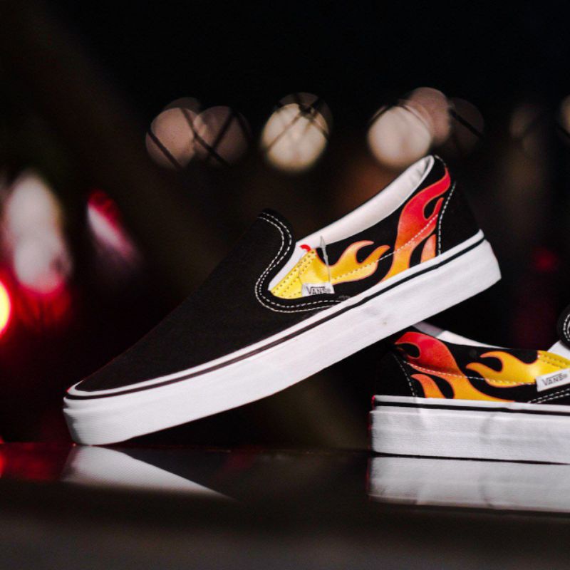 Vans Slip on Flame Black/True White Original 100% Guarantee | BNIB