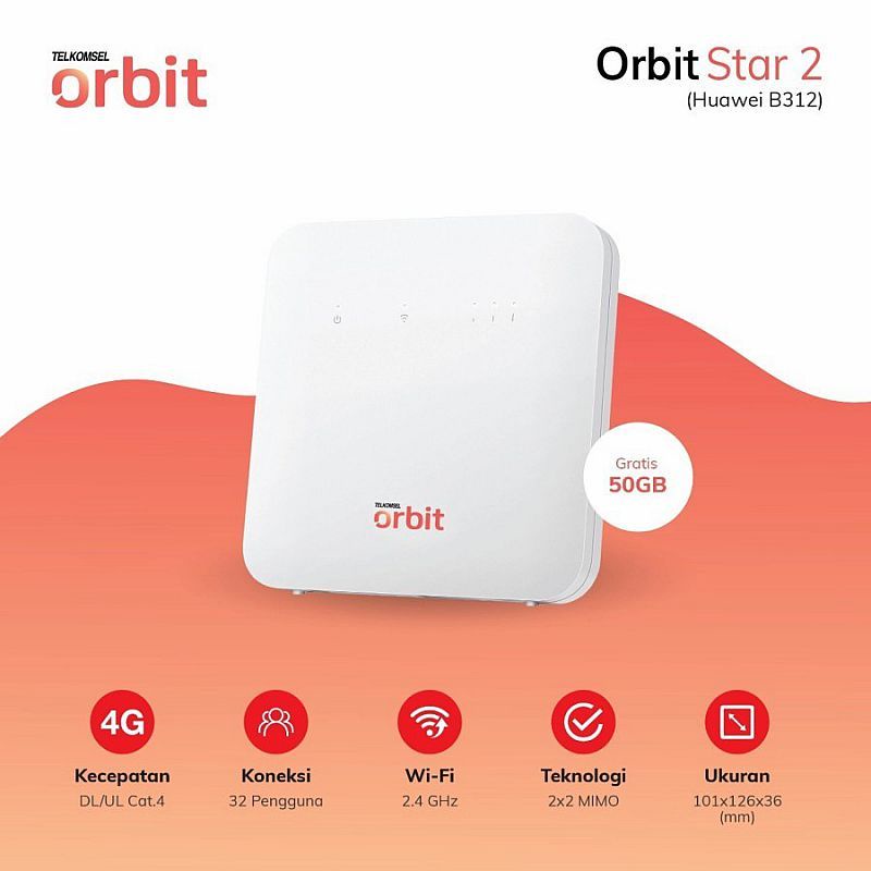 Modem Wifi Portable Orbit Star 2 Huawei B312 free Kuota (55GB)