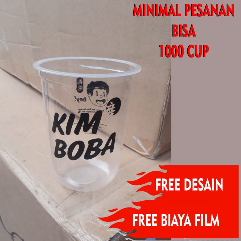 sablon gelas plastik oval cup boba 7 gram+tutup