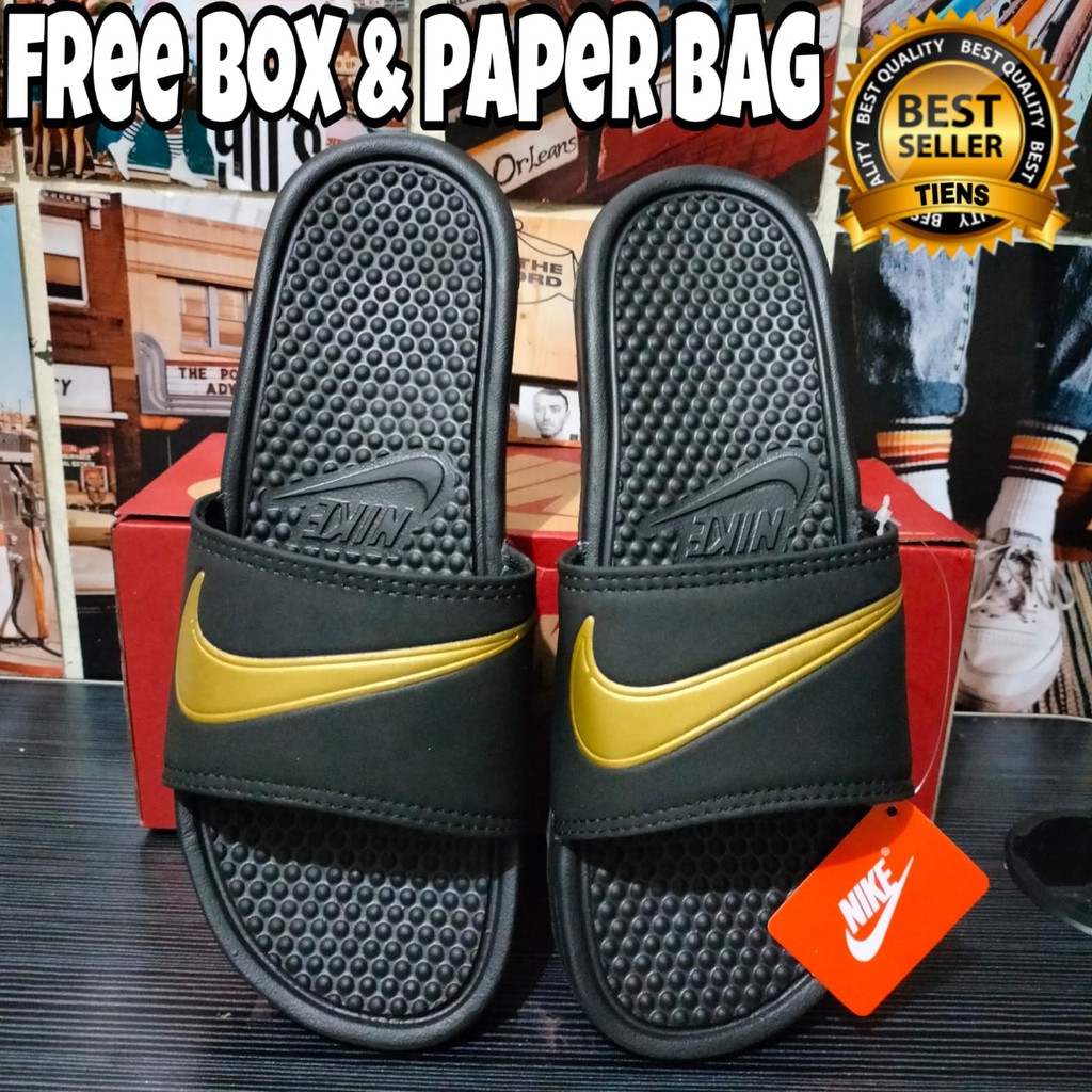 SANDAL BLACK GOLD NIKE BENASSI SWOOSH SENDAL MURAH SLIDE PRIA WANITA SPORT FLIP FLOP TERMURAH