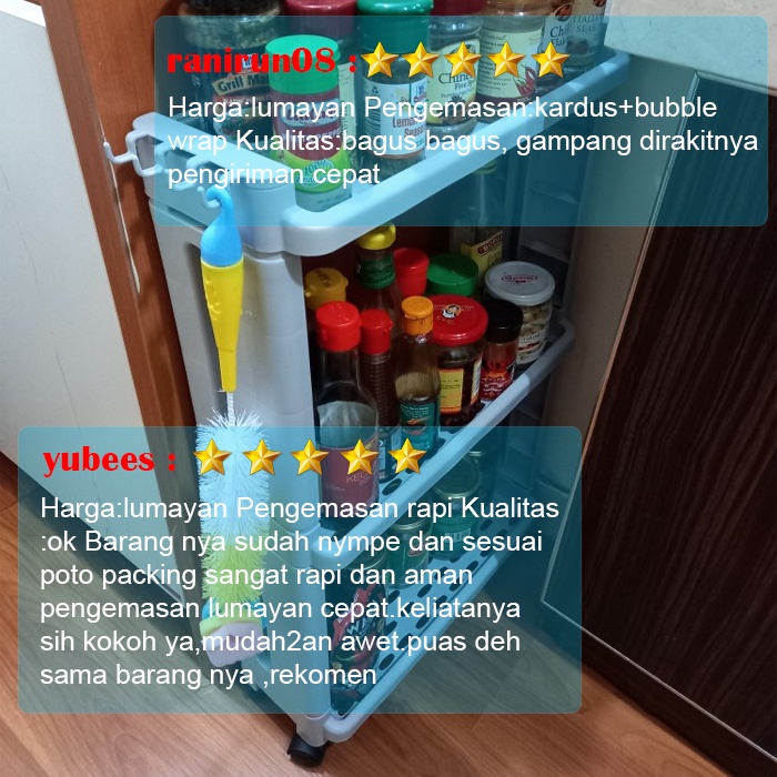 Rak Lemari Sudut Rak Bumbu Dapur Dorong Roda Susun 3 atau 4 Kitchen Storage Rack Putih dan Gray