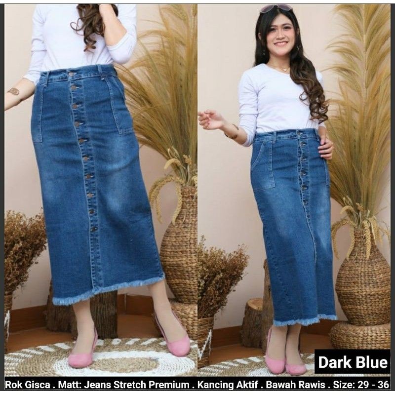 ROK JEANS PANJANG GISCA SKIRT/PREMIUM STRETCH JEANS-dark blue