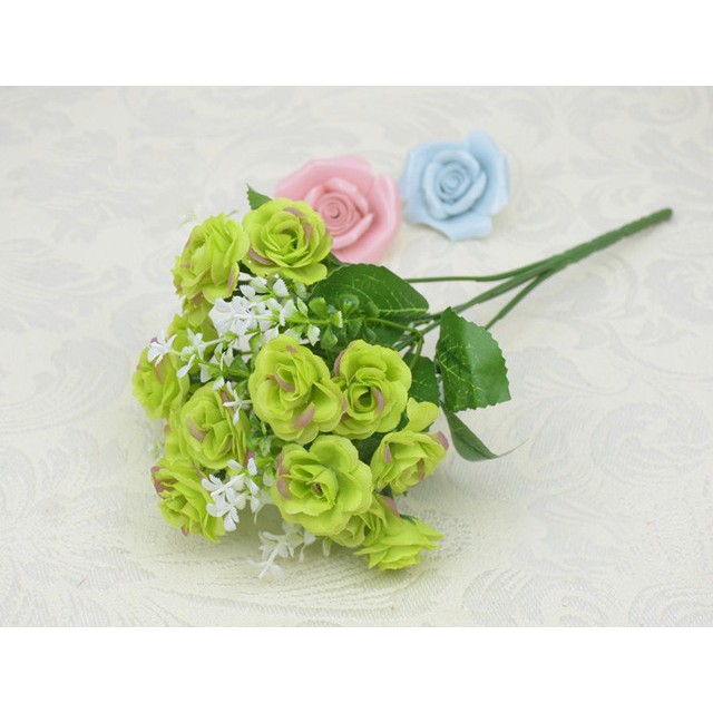 COD BUNGA MAWAR  BUNGA TANGKAI PLASTIK BUNGA ARTIFISIAL BUNGA PAJANGAN IMITASI BUNGA HIASAN BT9007-HIJAU