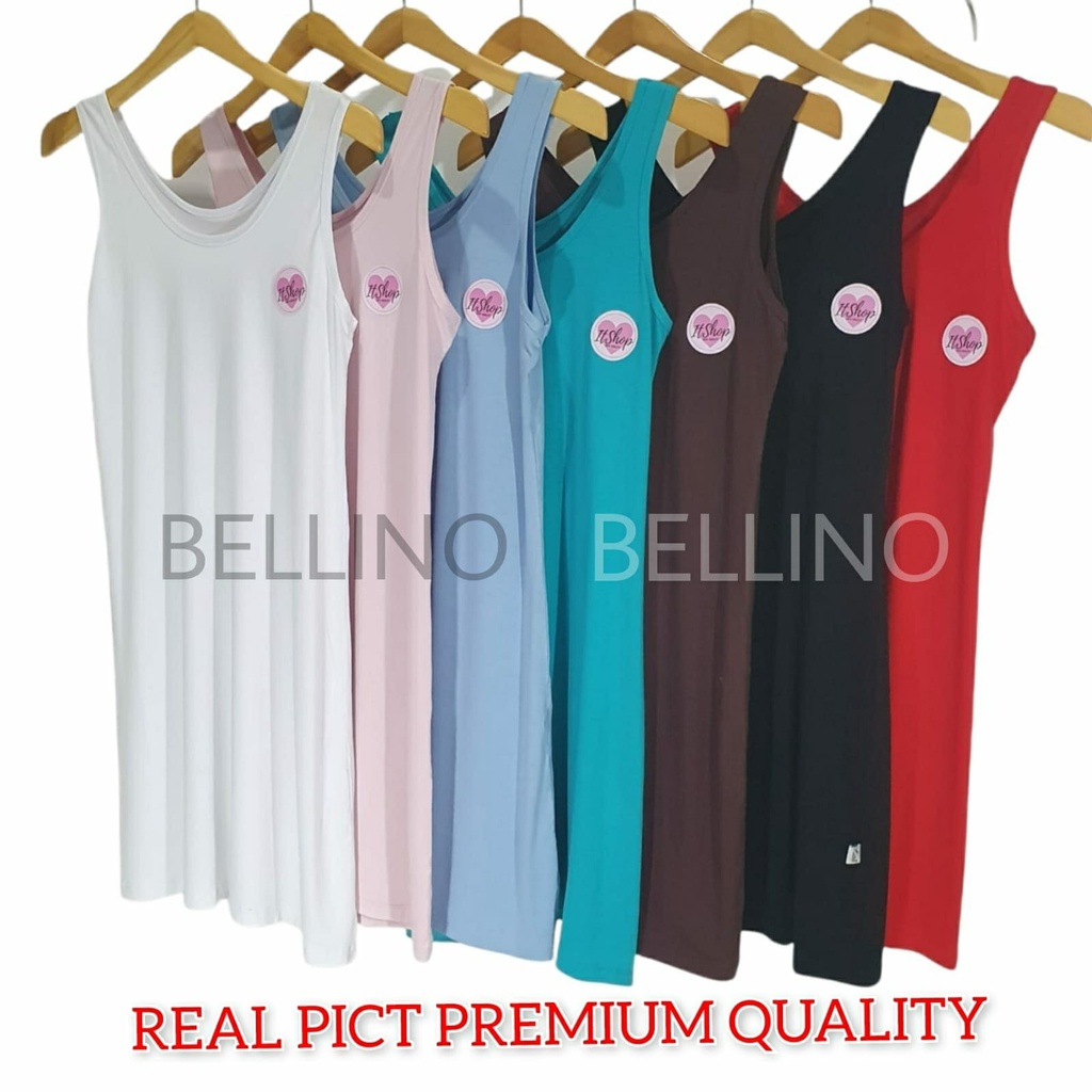 Longdress Singlet Midi Tali Lebar Wanita Premium Quality Fit XXL Jumbo Size / Tanktop Cewek Singlet Model Panjang Tunik JUMBO Bahan Adem Super Soft Longdress Dalaman Gamis Polos Berkualitas