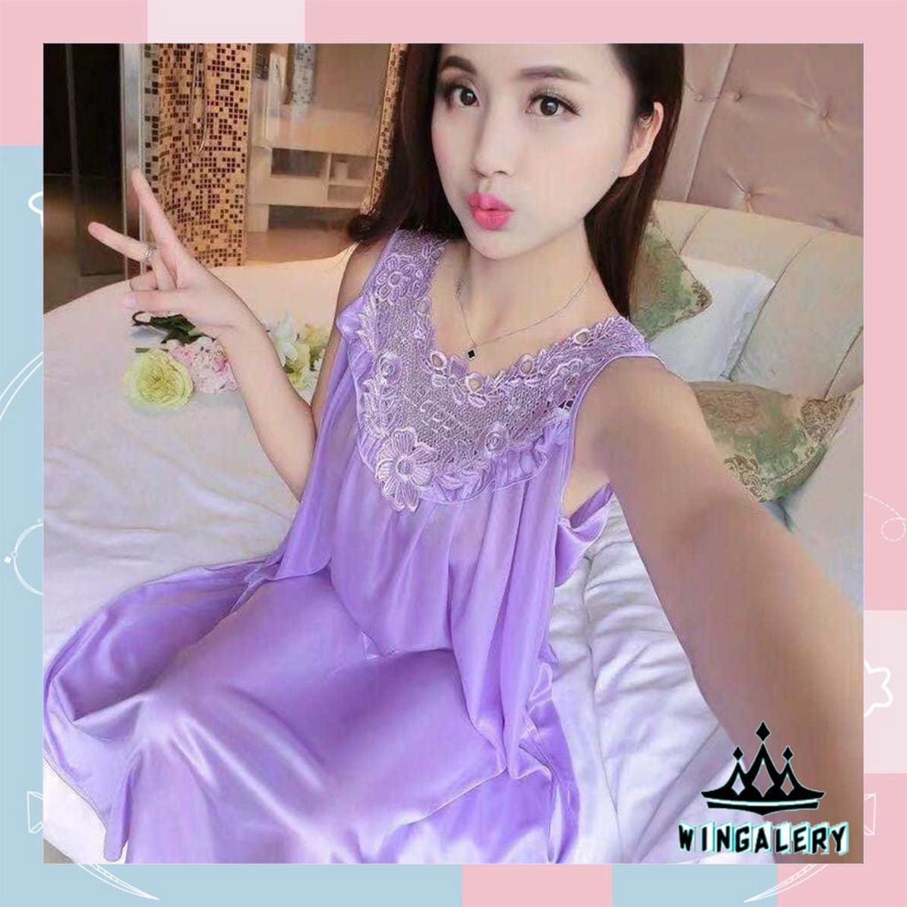 WINGALERY Baju Tidur Pakaian Wanita Lingerie Dress Wanita Bahan Sutra Import 4002