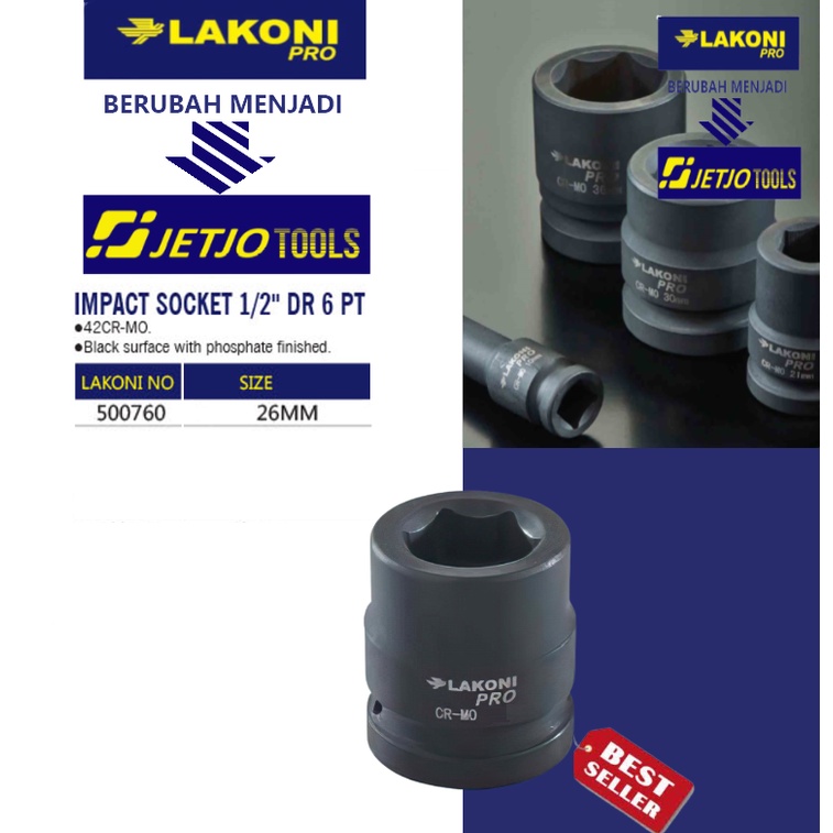 Mata Sock Impact / Impact Socket 1/2&quot; DR 6PT 26MM LAKONI PRO JETJO TOOLS 500760