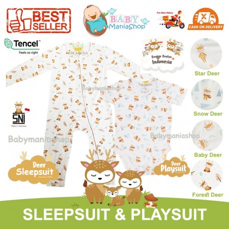 HIKARUSA SLEEPSUIT PLAYSUIT Baju Tidur Bayi Anak TENCEL Set Setelan Panjang Pajamas Piyama BABYMANIA