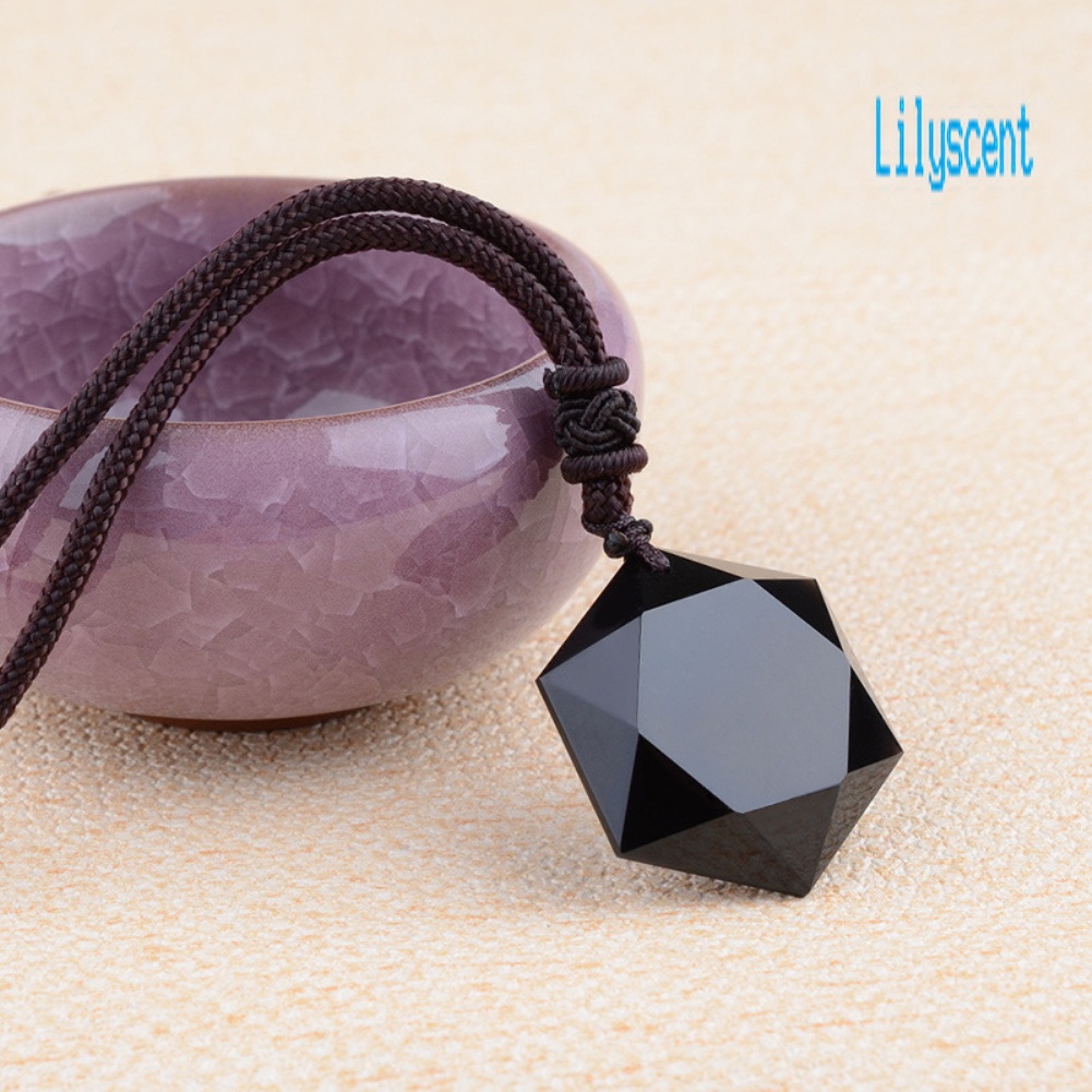 Kalung Rantai Liontin Hexagram Obsidian Tiruan Untuk Wanita