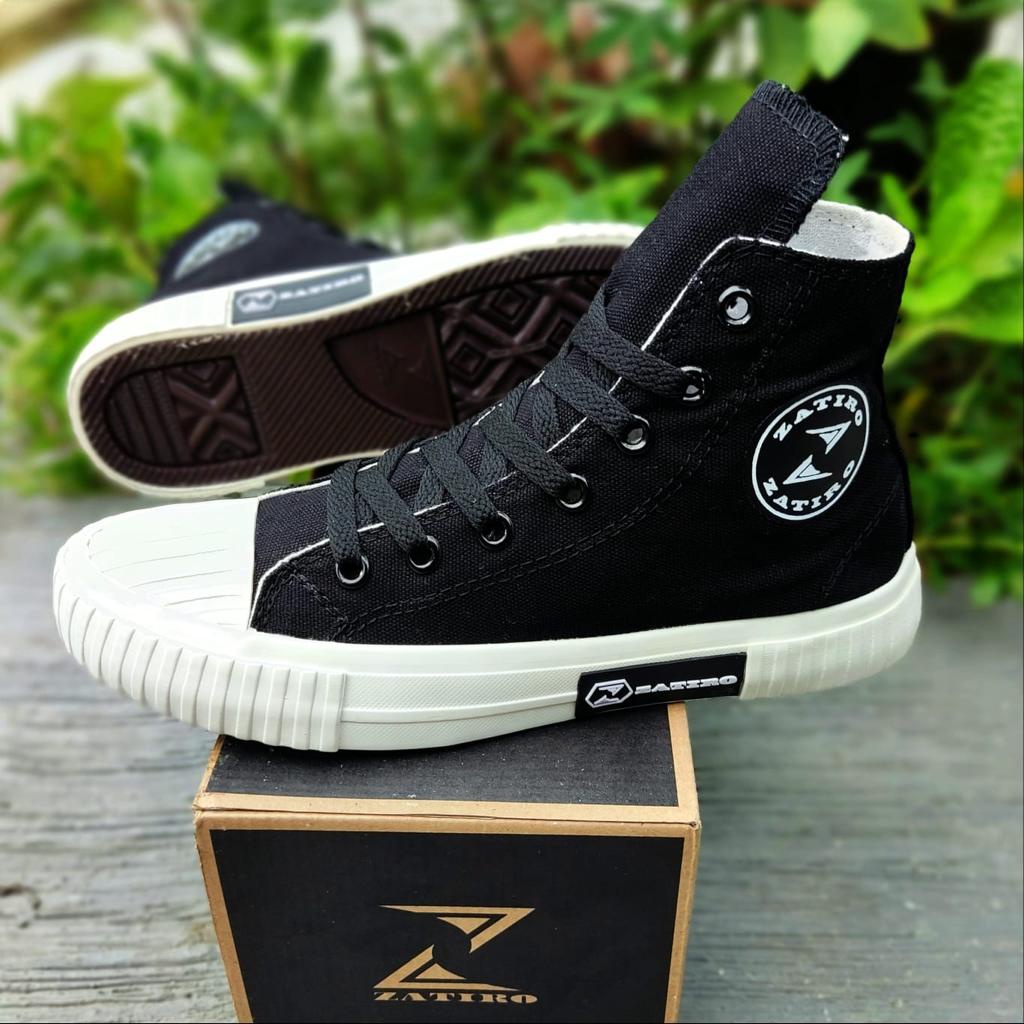 Sepatu Zatiro Sneakers ZT2 High Tinggi Sekolah BNIB Lokal Premium Quality ZT Hitam Simple Pria Wanita Unisex