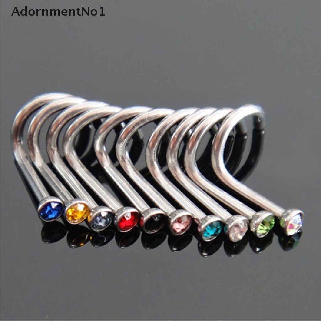 (AdornmentNo1) 10pcs / Set Cincin Tindik Hidung / Tubuh Bahan Stainless Steel Hias Kristal Untuk Wanita