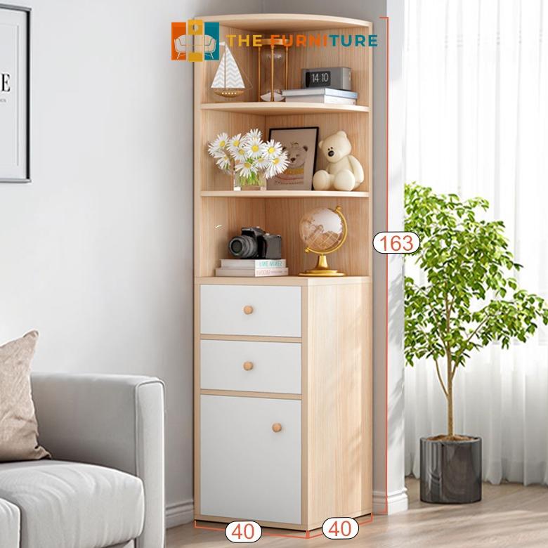 RAK BUKU SUDUT /RAK SUDUT KAYU SERBAGUNA RAK BUKU  MULTIFUNGSI MINIMALIS RAK BUKU SETENGAH TERBUKA T