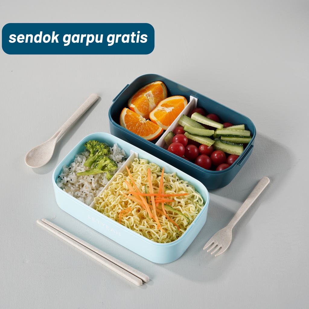 Letyeah &amp; Anantagt Lunch Box anti tumpah 2 tingkat 1600ML warna/Kotak Bekal Makan Siang PP free Sendok Dan Sumpit BPA Free