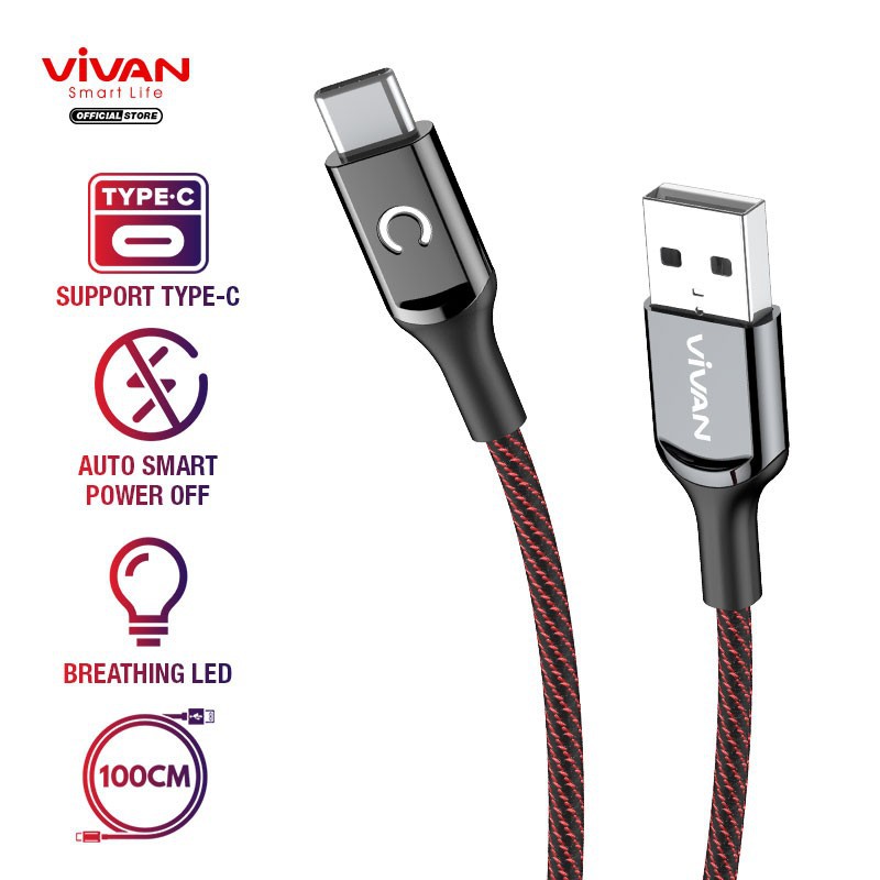 Kabel Type C Auto Smart Power Off Fast Charging QC3.0 VIVAN VZC100