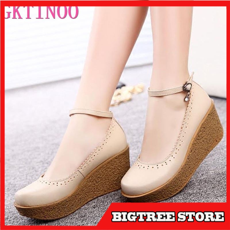 Sepatu Pump Wanita Import 's Platform  For  Genuine Leather Footwear  Black Beige Comfort Wedges Bre