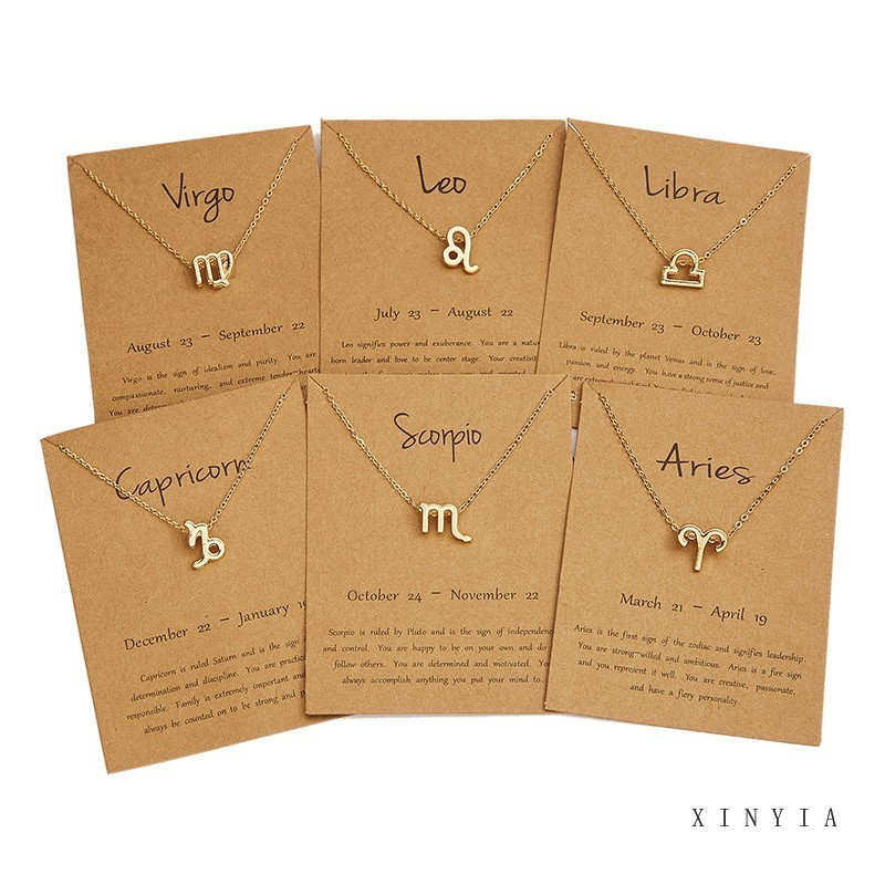 12 Constellation Kalung Liontin Choker Dengan Huruf Dan Hiasan Berlian Wanita