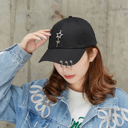 Topi Baseball Bahan Katun Aksen Bintang Gaya Korea Untuk Unisex