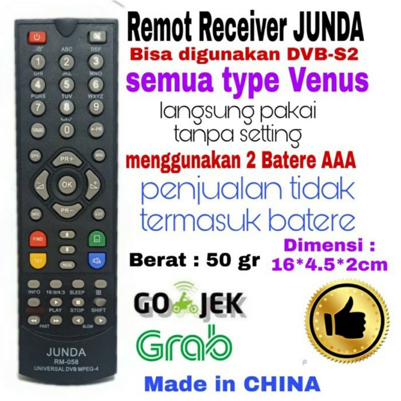 Remote Remot Receiver Parabola Universal Venus Merek Junda 058