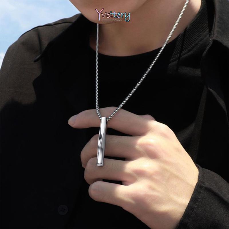 ❤️1 PCS Kalung Pria 65cm Titanium Asli Anti Karat Cowok Cewek Liontin Kotak Persegi Panjang Rantai Warna Silver Crom Gaya Korea Hip-hop Keren Necklace Pendant For Men Women Korean Aksesoris yy-3