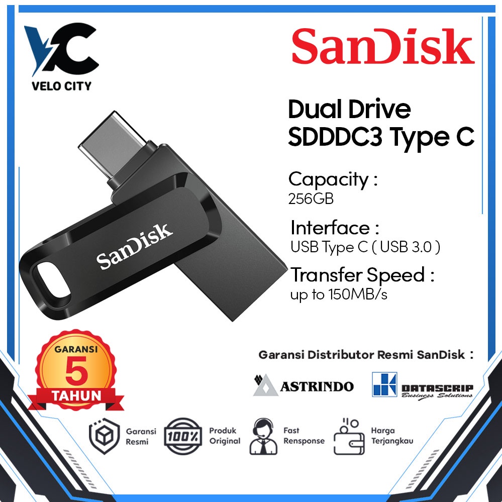 Sandisk Dual Drive 256GB USB Type-C Flashdisk SDDDC3 - Original