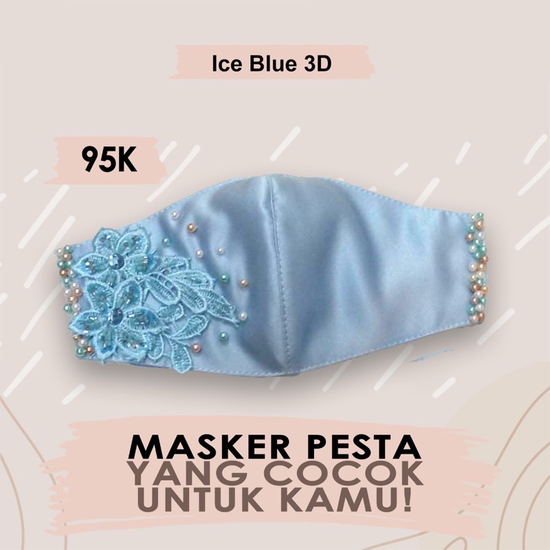 Masker Kain Brokat Premium Pesta|  Ice Blue 3ply