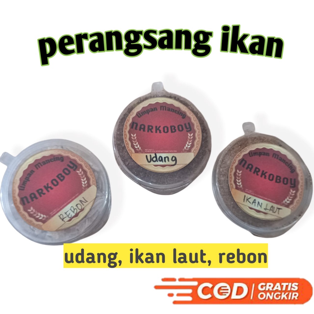 Serbuk Campuran amisan umpan untuk perangsang ikan rasa rebon, udang, ikan laut / ikan nila, mas, le