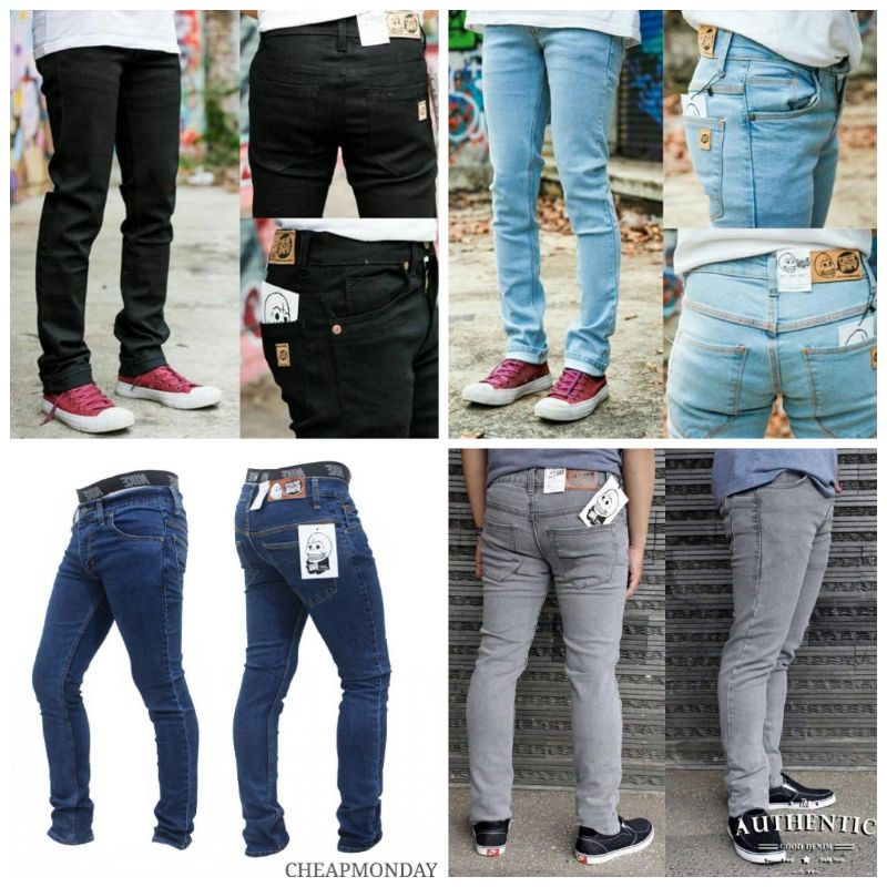 Celana Jeans Pria Cheap Monday 28-37 Hitam Abu Item Scrub Putih Navy Bio Blitz Blue Black Bio Wash