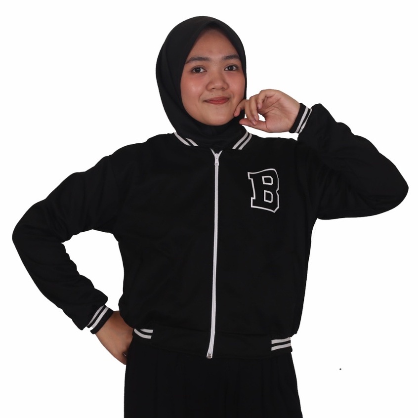 Public - B Zipper Baseball - Jaket Crop Baseball Wanita