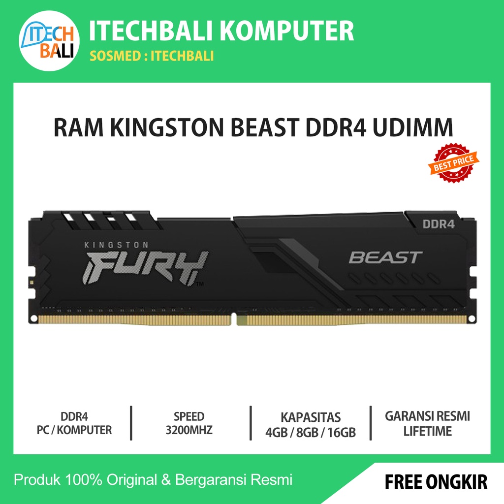 RAM Kingston HyperX FURY BEAST 8GB 16GB 3200mhz DDR4