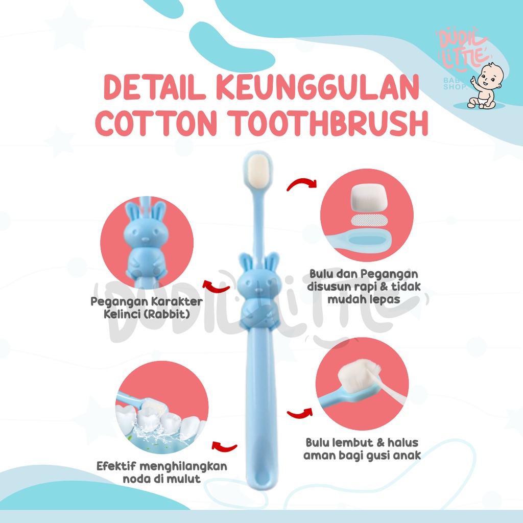 Sikat Gigi Anak Cotton Mini Soft Toothbrush Kids Sikat Gigi Anak Bayi Bulu Halus Round Brush Head Karakter Hewan Lucu