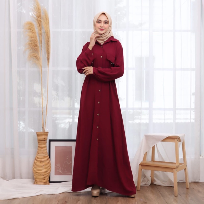 GAMIS CRINKLE MAXI POLOS LEBARAN SABIRA KANCING JUMBO POLOS FREE BELT MEWAH EID ACARA PGMTA