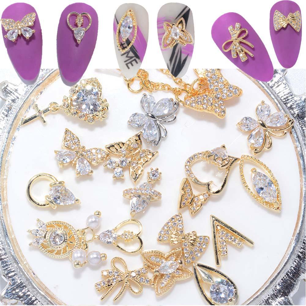 Needway   Butterfly Nail Rhinestones Mewah Shiny Butterfly Manicure Tools Logam Zirkon Kristal Liontin Rantai