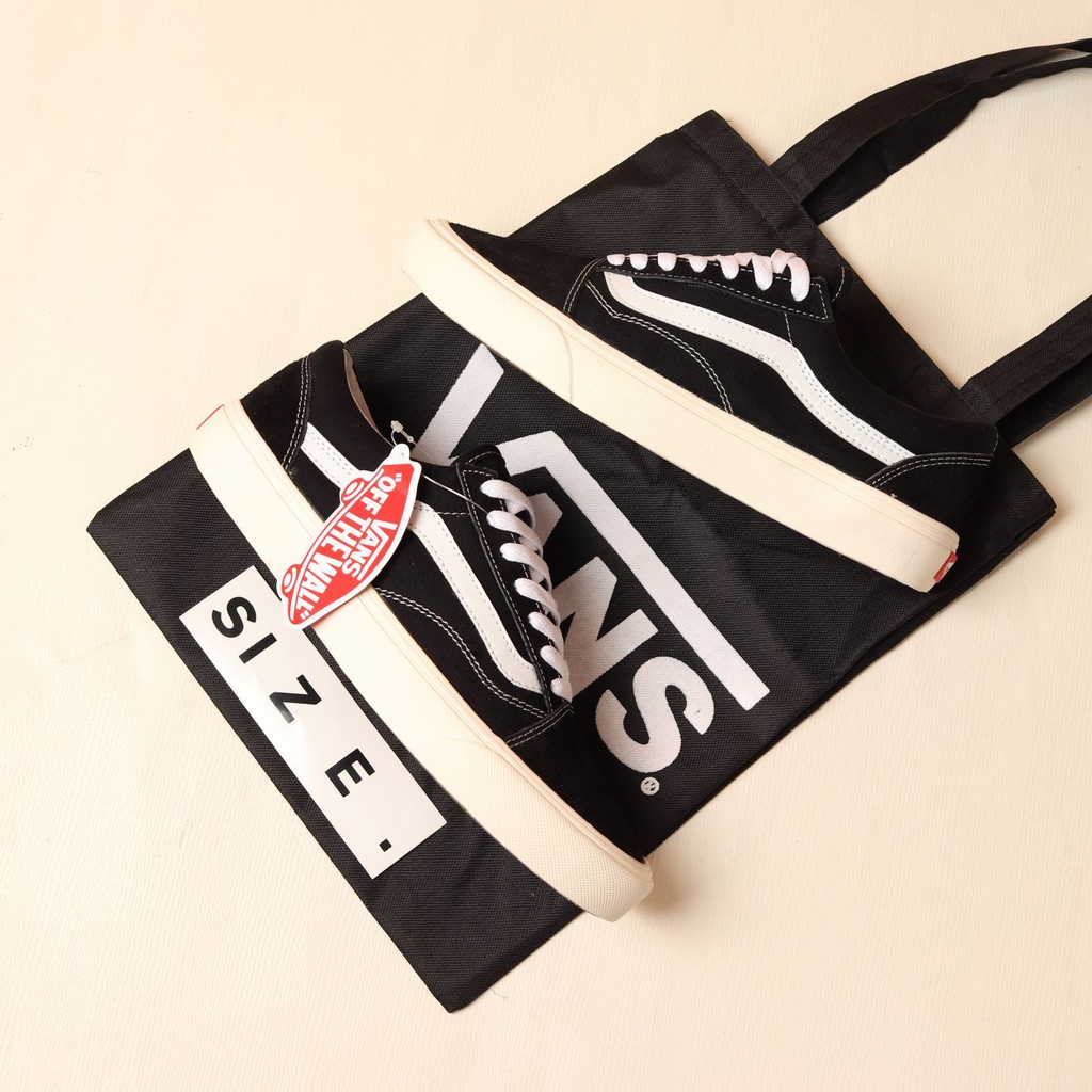 Paket 100% Import Vans Old Skool OG BlacK White + Tote Bag Vans