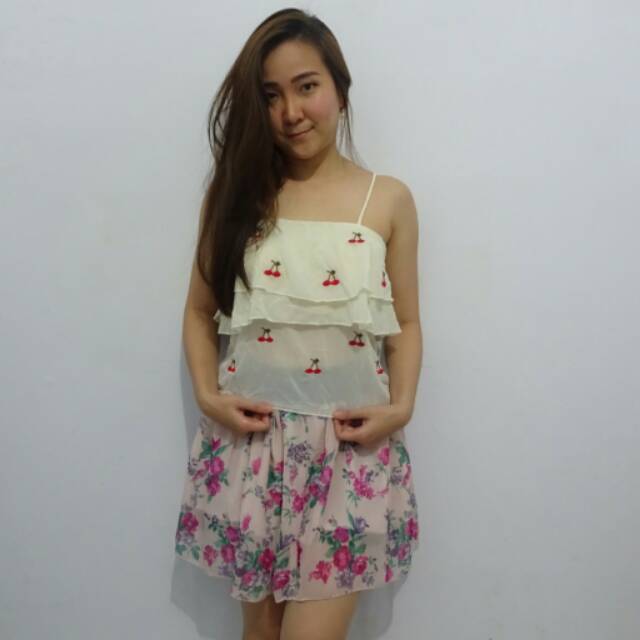 Tank top cherry crop top wanita cewe baju korea
